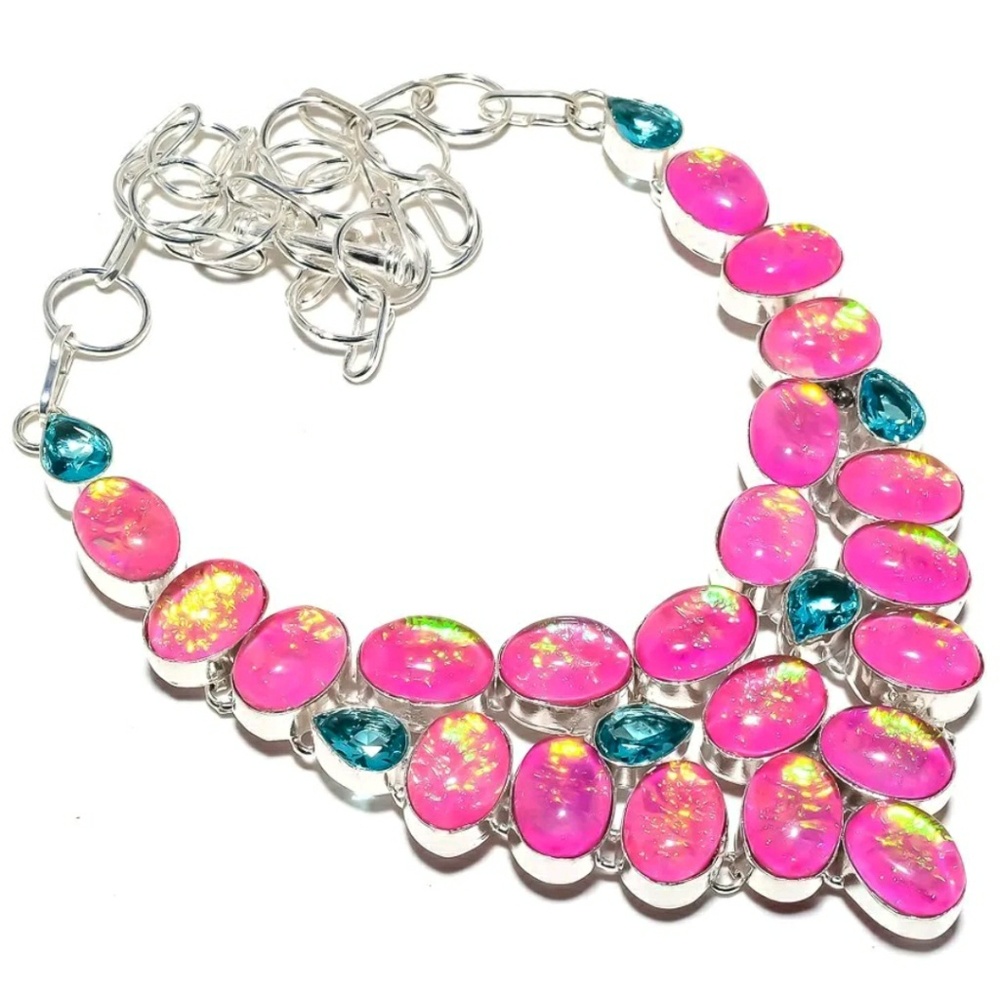 Beautiful Faux opal silver necklace